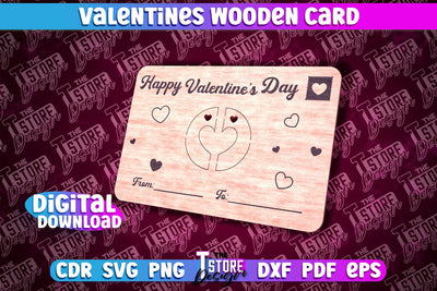 Valentine's Day Wooden Card | Romantic Gift | Greeting Card | Standing Card | CNC File SVG The T Store Design 