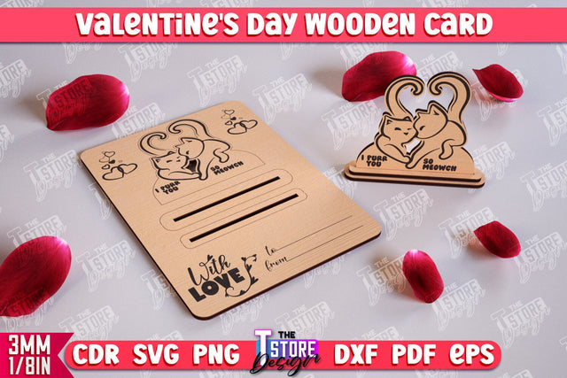 Valentine's Day Wooden Card | Romantic Gift | Greeting Card | Standing Card | CNC File SVG The T Store Design 