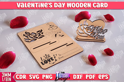 Valentine's Day Wooden Card | Romantic Gift | Greeting Card | Standing Card | CNC File SVG The T Store Design 
