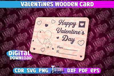 Valentine's Day Wooden Card | Romantic Gift | Greeting Card | Standing Card | CNC File SVG The T Store Design 