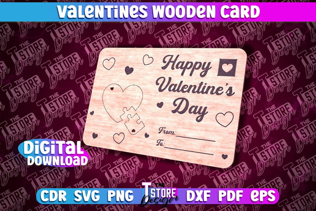 Valentine's Day Wooden Card | Romantic Gift | Greeting Card | Standing Card | CNC File SVG The T Store Design 