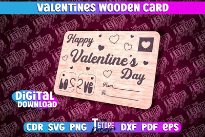 Valentine's Day Wooden Card | Romantic Gift | Greeting Card | Standing Card | CNC File SVG The T Store Design 
