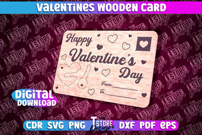 Valentine's Day Wooden Card | Romantic Gift | Greeting Card | Standing Card | CNC File SVG The T Store Design 