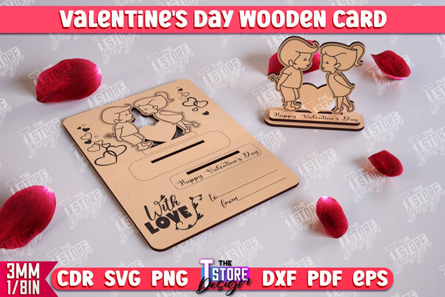 Valentine's Day Wooden Card | Romantic Gift | Greeting Card | Standing Card | CNC File SVG The T Store Design 