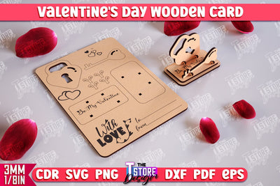 Valentine's Day Wooden Card | Romantic Gift | Greeting Card | Standing Card | CNC File SVG The T Store Design 