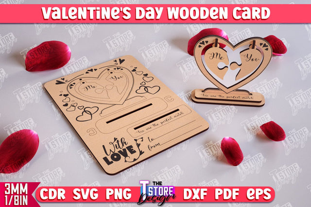Valentine's Day Wooden Card | Romantic Gift | Greeting Card | Standing Card | CNC File SVG The T Store Design 