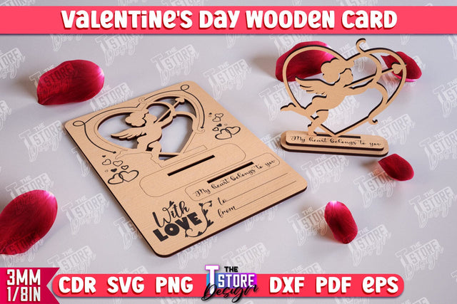 Valentine's Day Wooden Card | Romantic Gift | Greeting Card | Standing Card | CNC File SVG The T Store Design 
