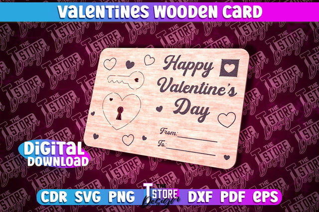 Valentine's Day Wooden Card | Romantic Gift | Greeting Card | Standing Card | CNC File SVG The T Store Design 