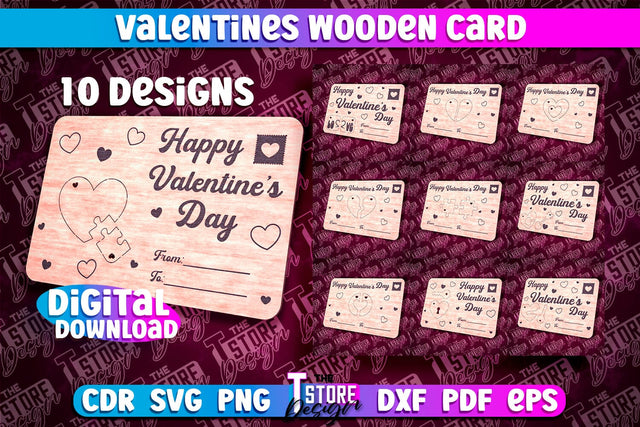 Valentine's Day Wooden Cards Bundle | Romantic Gift | Greeting Card | Standing Card | CNC Files SVG The T Store Design 