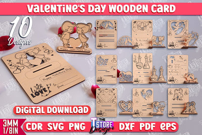 Valentine's Day Wooden Cards Bundle | Romantic Gifts | Greeting Cards | Standing Cards | CNC Files SVG The T Store Design 