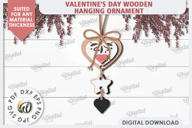 Valentine's Day Wooden Hanging Ornament Laser Cut. Heart SVG SVG Evgenyia Guschina 