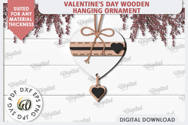Valentine's Day Wooden Hanging Ornament Laser Cut. Heart SVG SVG Evgenyia Guschina 