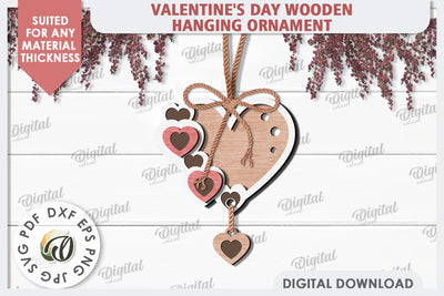 Valentine's Day Wooden Hanging Ornament Laser Cut. Heart SVG SVG Evgenyia Guschina 