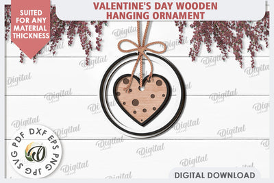 Valentine's Day Wooden Hanging Ornament Laser Cut. Heart SVG SVG Evgenyia Guschina 