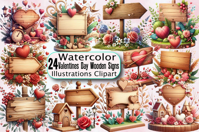 Valentines Day Wooden Signs Clipart Bundle Sublimation SVGArt 