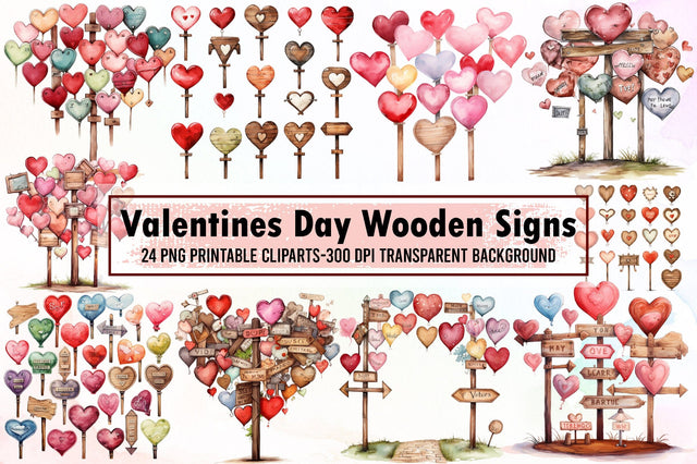 Valentines Day Wooden Signs Clipart Sublimation designartist 