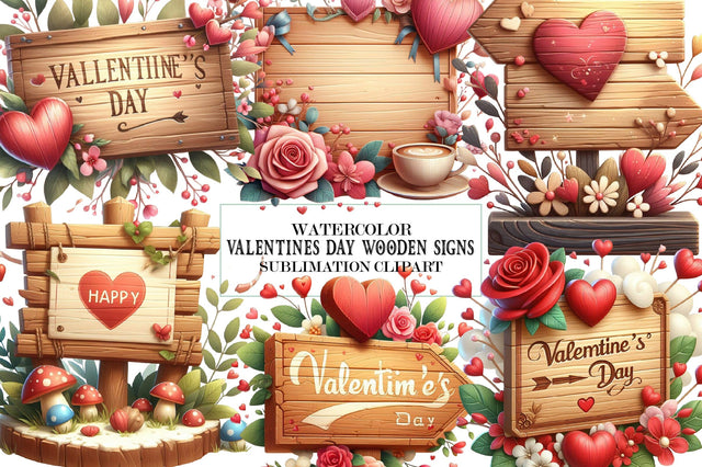 Valentines Day Wooden Signs Clipart SVG SVGista 