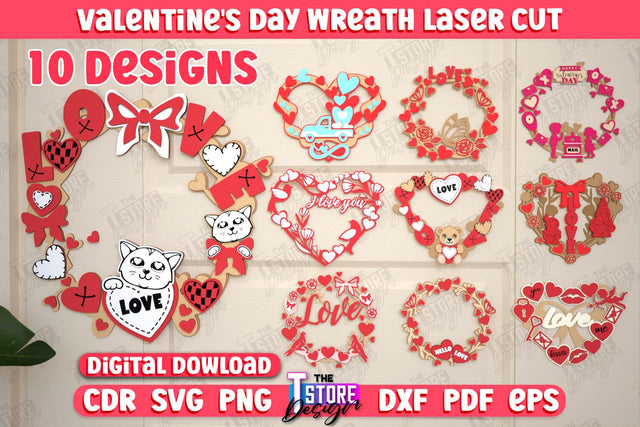 Valentine's Day Wreath Bundle | Porch Decorating | Door Wreath | Wall Décor | Holiday Decoration | CNC File SVG The T Store Design 