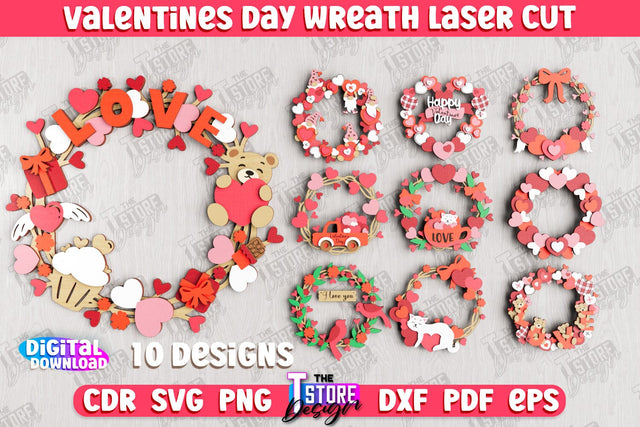Valentine's Day Wreath Bundle | Porch Decorating | Door Wreath | Wall Décor | Holiday Decoration | CNC Files SVG The T Store Design 