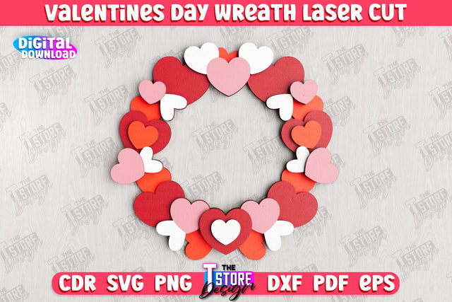 Valentine's Day Wreath | Porch Decorating | Door Wreath | Wall Décor | Holiday Decoration | CNC File SVG The T Store Design 