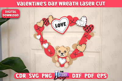 Valentine's Day Wreath | Porch Decorating | Door Wreath | Wall Décor | Holiday Decoration | CNC File SVG The T Store Design 