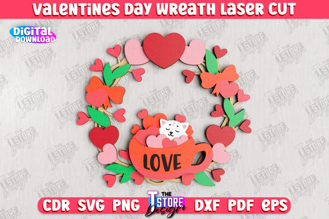 Valentine's Day Wreath | Porch Decorating | Door Wreath | Wall Décor | Holiday Decoration | CNC File SVG The T Store Design 