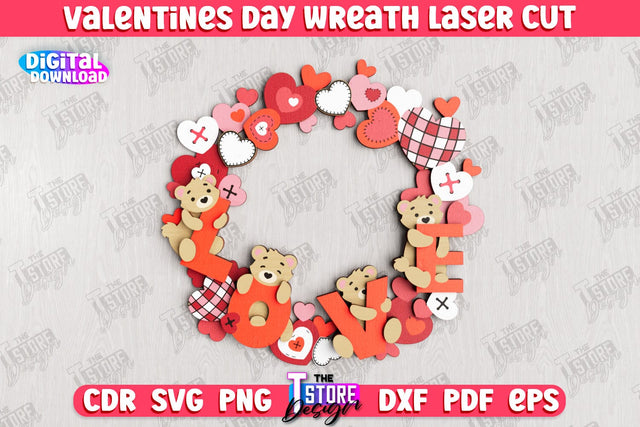 Valentine's Day Wreath | Porch Decorating | Door Wreath | Wall Décor | Holiday Decoration | CNC File SVG The T Store Design 