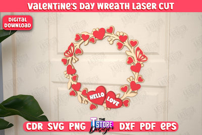 Valentine's Day Wreath | Porch Decorating | Door Wreath | Wall Décor | Holiday Decoration | CNC File SVG The T Store Design 