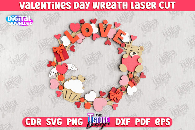 Valentine's Day Wreath | Porch Decorating | Door Wreath | Wall Décor | Holiday Decoration | CNC File SVG The T Store Design 