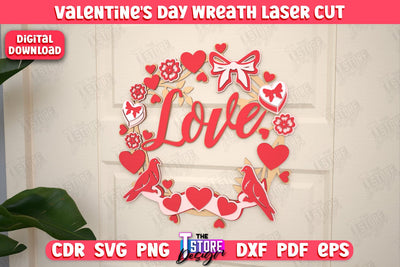 Valentine's Day Wreath | Porch Decorating | Door Wreath | Wall Décor | Holiday Decoration | CNC File SVG The T Store Design 