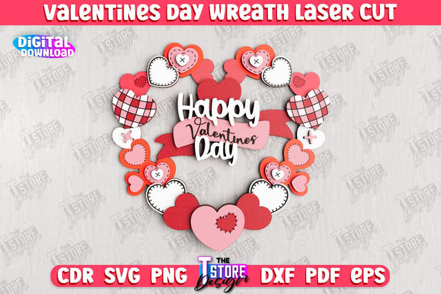 Valentine's Day Wreath | Porch Decorating | Door Wreath | Wall Décor | Holiday Decoration | CNC File SVG The T Store Design 