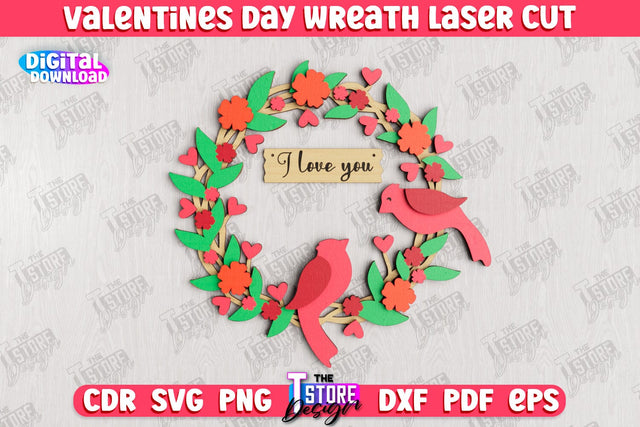 Valentine's Day Wreath | Porch Decorating | Door Wreath | Wall Décor | Holiday Decoration | CNC File SVG The T Store Design 