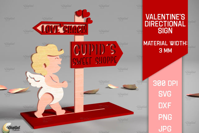 Valentine's Directional Sign. 3D Laser Cut. Cupid SVG SVG Evgenyia Guschina 