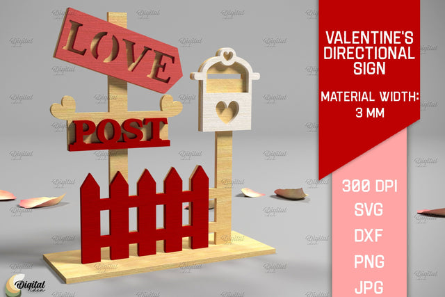 Valentine's Directional Sign. 3D Laser Cut. Love Post SVG SVG Evgenyia Guschina 