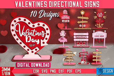 Valentine's Directional Signs Bundle | Table Statuette | Valentine's Figurine | Holiday | CNC Files SVG Fly Design 