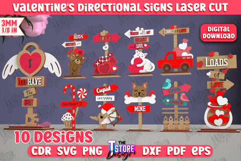 Valentine's Directional Signs Bundle | Table Statuette | Valentine's Figurine | Holiday | CNC Files SVG The T Store Design 