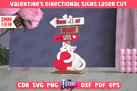 Valentine's Directional Signs Bundle | Table Statuette | Valentine's Figurine | Holiday | CNC Files SVG The T Store Design 