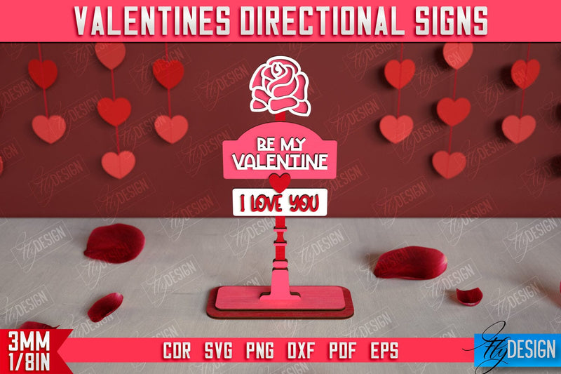 Valentine's Directional Signs | Table Statuette | Valentine's Figurine | Holiday | CNC File SVG Fly Design 