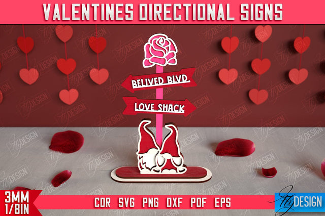 Valentine's Directional Signs | Table Statuette | Valentine's Figurine | Holiday | CNC File SVG Fly Design 