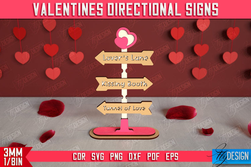 Valentine's Directional Signs | Table Statuette | Valentine's Figurine | Holiday | CNC File SVG Fly Design 