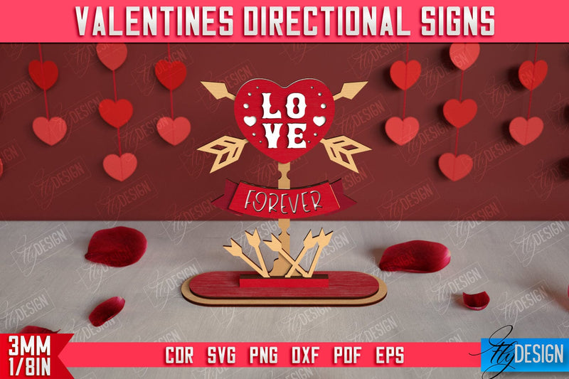 Valentine's Directional Signs | Table Statuette | Valentine's Figurine | Holiday | CNC File SVG Fly Design 