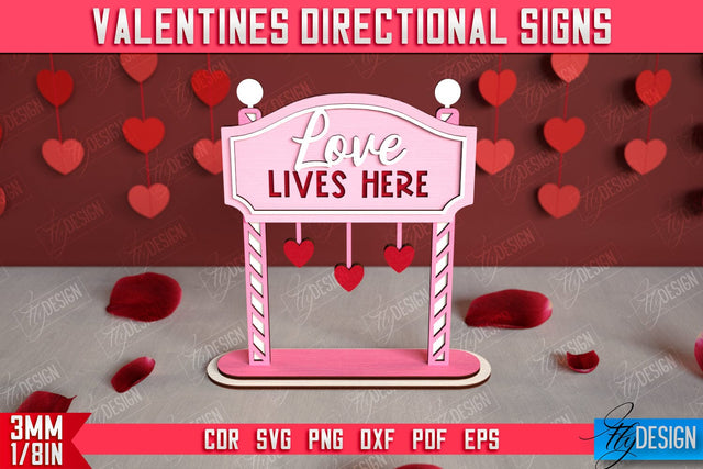 Valentine's Directional Signs | Table Statuette | Valentine's Figurine | Holiday | CNC File SVG Fly Design 