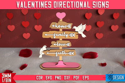 Valentine's Directional Signs | Table Statuette | Valentine's Figurine | Holiday | CNC File SVG Fly Design 