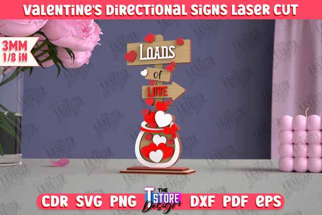 Valentine's Directional Signs | Table Statuette | Valentine's Figurine | Holiday | CNC File SVG The T Store Design 