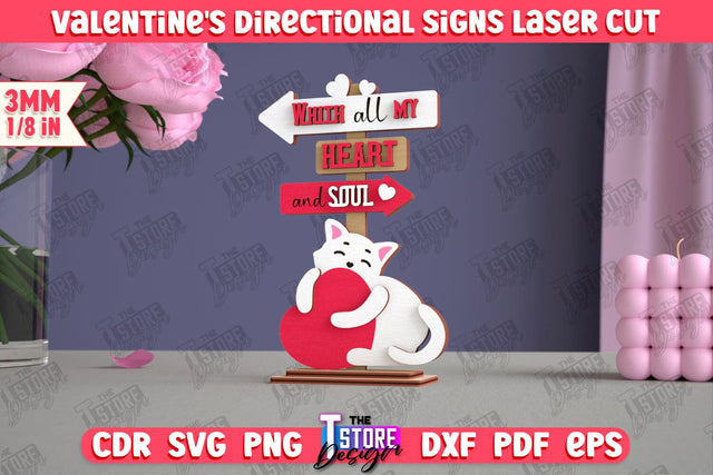 Valentine's Directional Signs | Table Statuette | Valentine's Figurine | Holiday | CNC File SVG The T Store Design 
