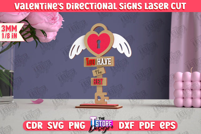 Valentine's Directional Signs | Table Statuette | Valentine's Figurine | Holiday | CNC File SVG The T Store Design 