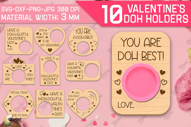 Valentines Doh Holders Laser Cut Bundle. Love Quote SVG SVG Evgenyia Guschina 