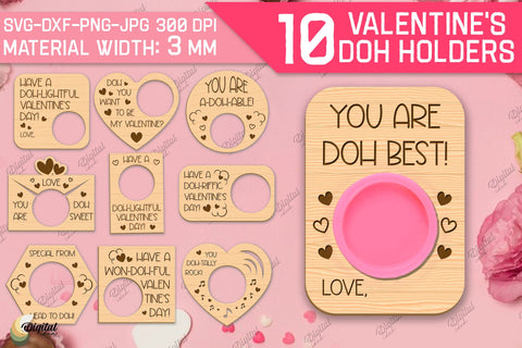 Valentines Doh Holders Laser Cut Bundle. Love Quote SVG SVG Evgenyia Guschina 