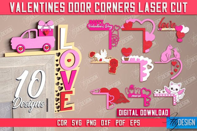 Valentine’s Door Corners Bundle | Wall Décor | Valentine’s Signs | Porch Décor | Romantic | CNC Files SVG Fly Design 