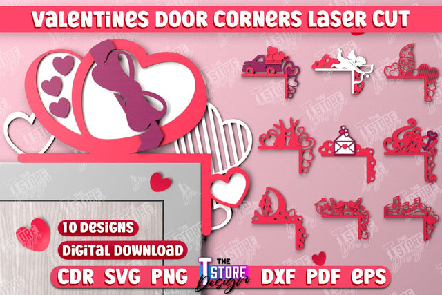 Valentine's Door Corners Bundle | Wall Décor | Valentine's Signs | Porch Décor | Romantic | CNC Files SVG The T Store Design 